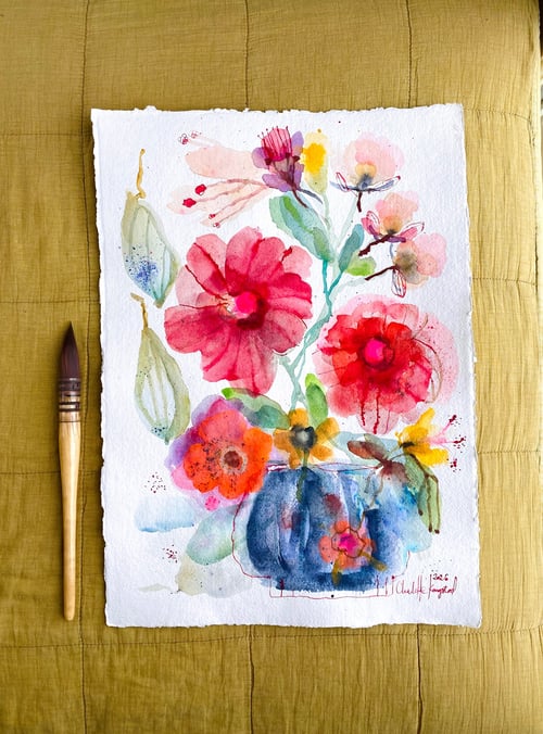 Flyvende pærer og vilde blomster #2- original akvarel