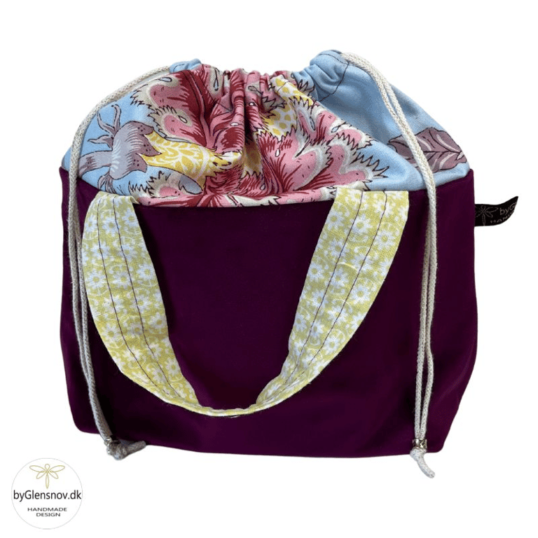 Strikkeprojekt taske - Velour Fuchsia/Storblomst billede 5