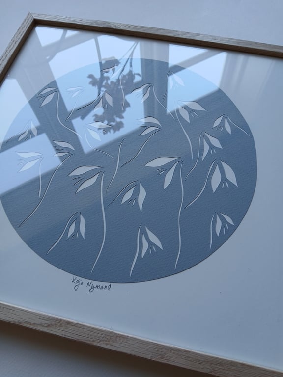 30x30cm papercut, dueblå, Indrammet (3)