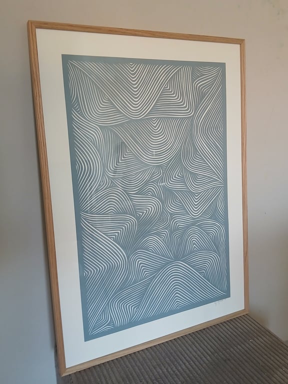 50x70cm, dueblå papercut, indrammet  (2)