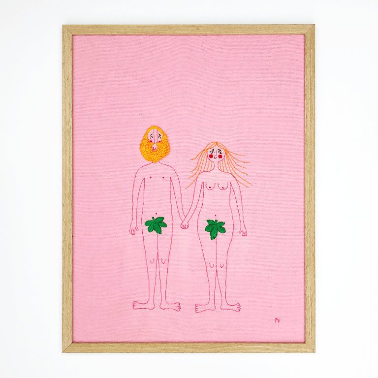 Eva &amp; Adam – orange – broderi 30 x 40 cm