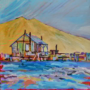 Landskab akryl på lærred 60 x 60 cm indrammet i sølvramme – produktbillede