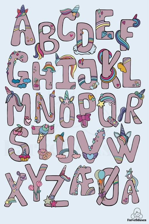 Plakat: ABC Unicorn ROSA/Blå