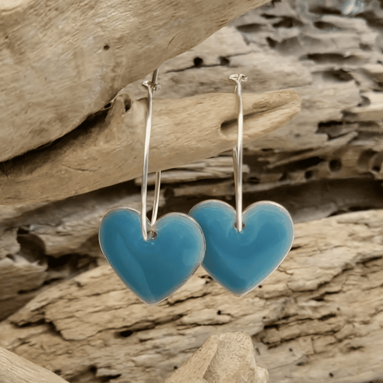 Emalje hjerter - store turkis.