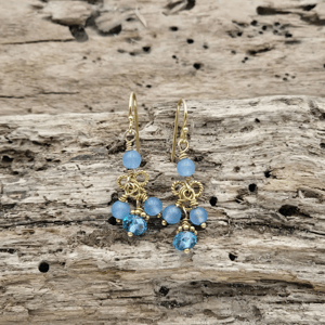 Ørekroge med blå jade og krystaller. – produktbillede