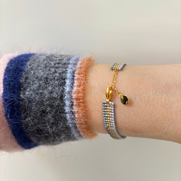 VÆVET JAPANSK ARMBÅND GRÅT/GULD billede 2