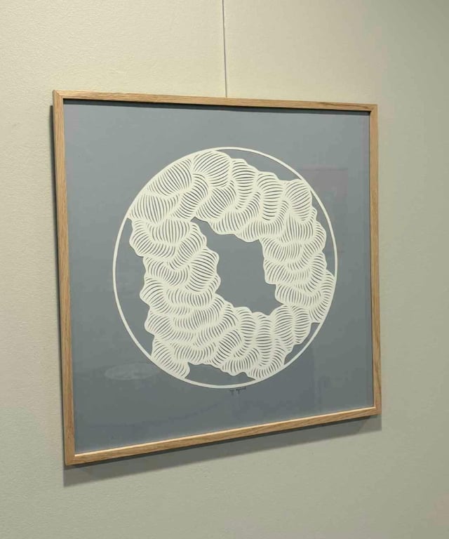 50x50cm papercut, dueblå, indrammet  (3)