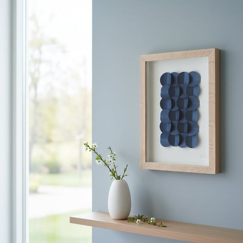 A4, 3D papirværk, marineblå, indrammet 