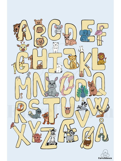 Plakat: ABC Dyr Gul/Blå