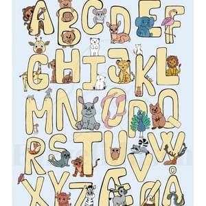 Plakat: ABC Dyr Gul/Blå – produktbillede