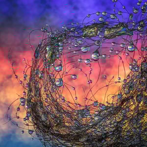 En dråbe af det uventede. Farverigt makrofotografi af vanddråber. – produktbillede