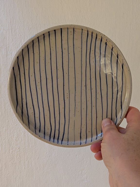 Frokost tallerken med blå striber 