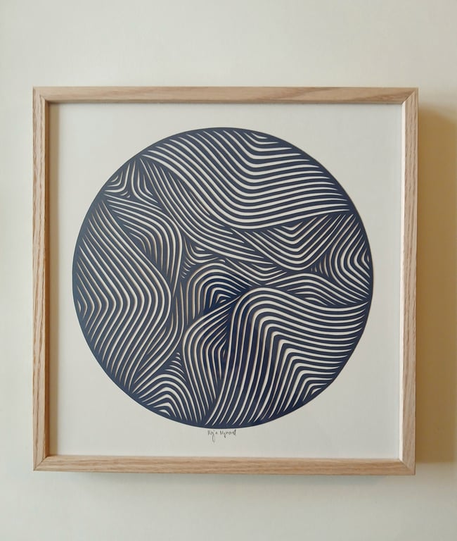 30x30cm papercut, Marineblå, indrammet  (3)