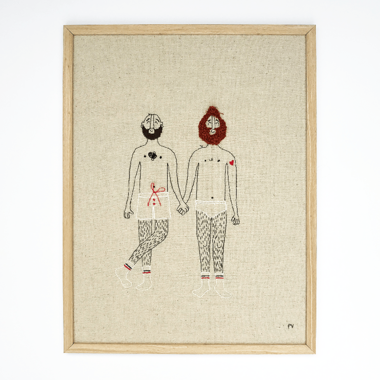 Holder i hånd – strømper – broderi 30 x 40 cm