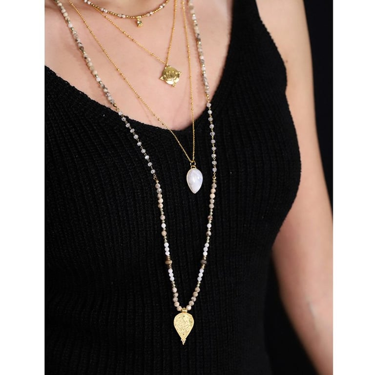 Lotus halskæde Labradorit månesten - Udsolgt - skriv dig op (3)