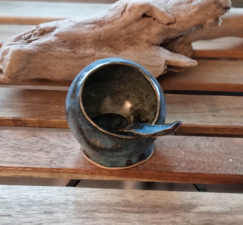 Saltkar - Blå med ske, 9 cm