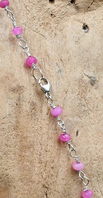 Pink agat halskæde/armbånd, sølv - 115 cm. billede 2