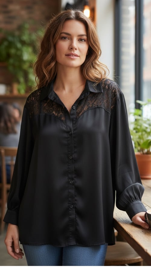 Lulu shirt, Black w nice detaljer. Findes i str 36-50. (2)