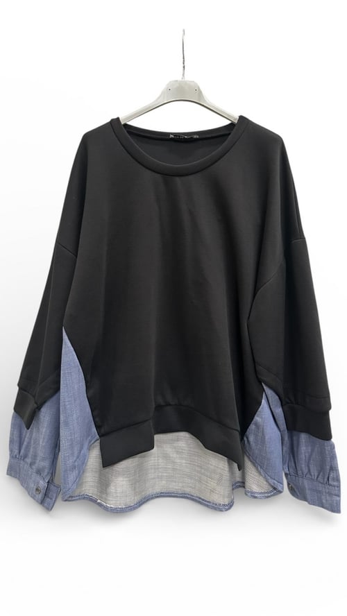 Lily Unik Shirt/Blouse. Black/denim blue. Onesize 36-44 (3)