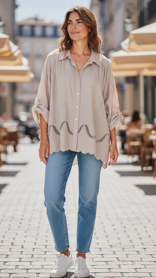Jessie cotton shirt, Beige. Onesize 36-46. (2)