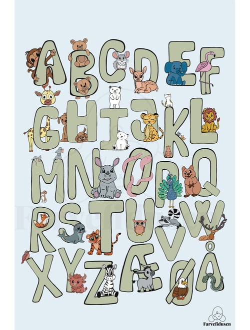 Plakat: ABC Dyr Grøn/Blå