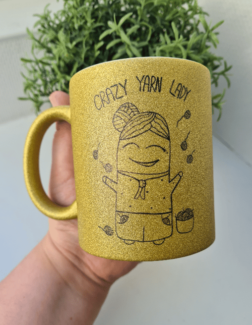 Krus: crazy yarn lady Guld Glimmer