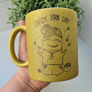 Krus: crazy yarn lady Guld Glimmer – produktbillede
