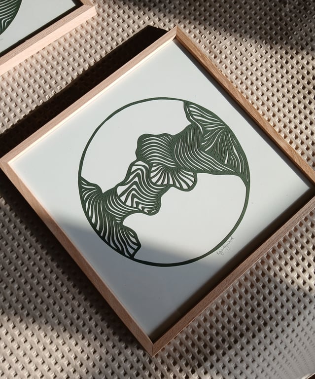 30x30cm papercut, mørkegrøn, indrammet (2)