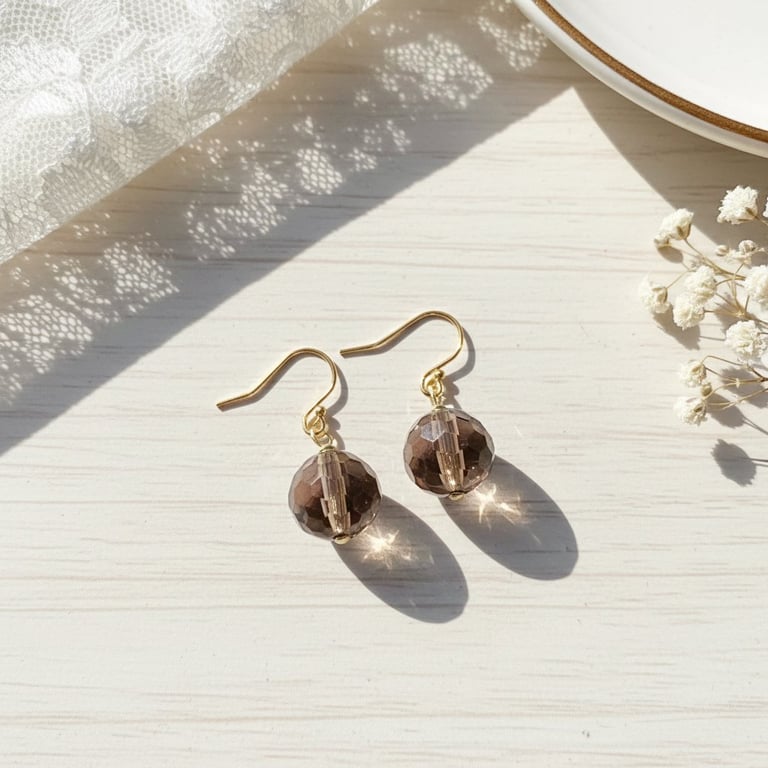 Øreringe med flotte facet slebet røgkvarts   billede 2