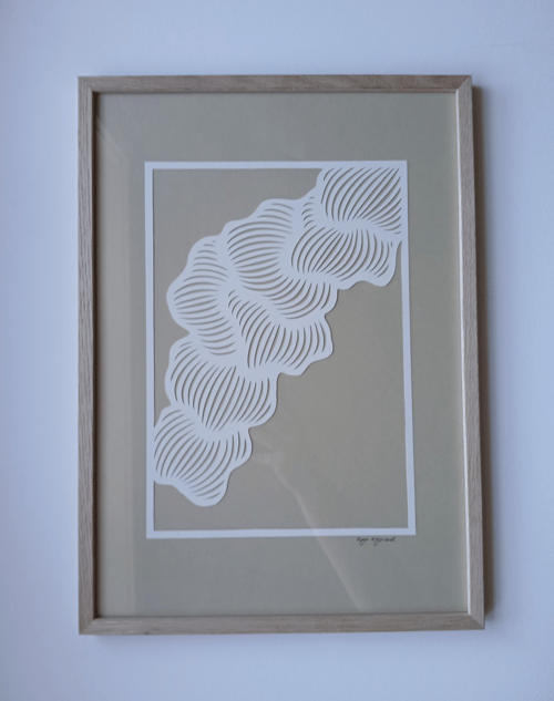 A3 papercut, beige, hvid, Indrammet 