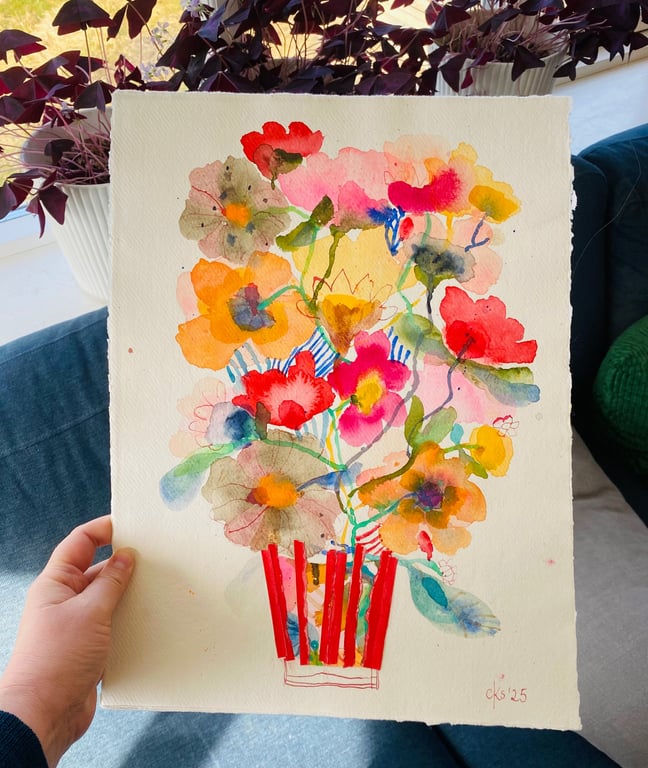 Blomsterhav med rødstribet collage #2 billede 6