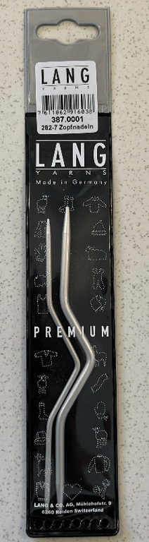 Lang Yarns Premium strikkepinde i metal med bøjet form, i original emballage.