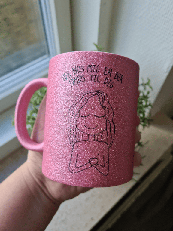 Krus: her hos mig er der plads til dig (hjertet) Pink Glimmer billede 2