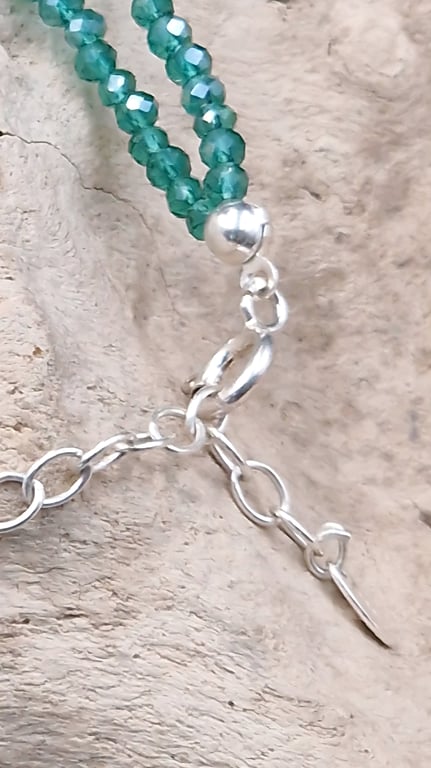 Grønt sølv armbånd - 21 cm billede 2