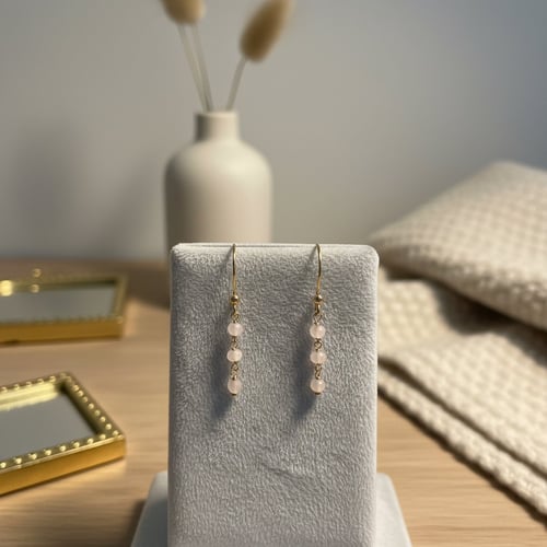 Gyldne sølv øreringe med facetslibet Rosa Quartz  (2)