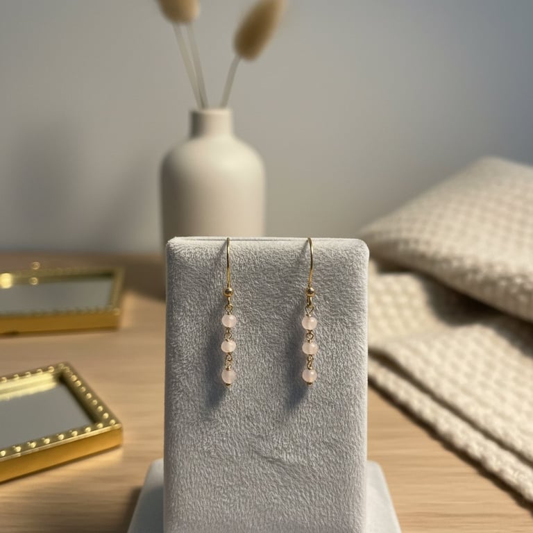 Gyldne sølv øreringe med facetslibet Rosa Quartz  billede 2