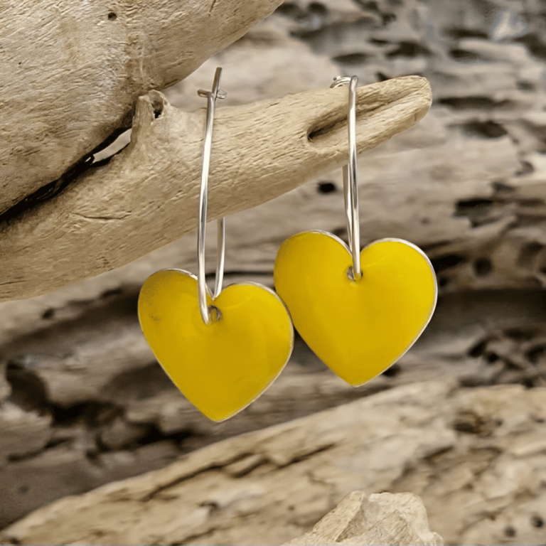 Emalje hjerter - store varm gule.