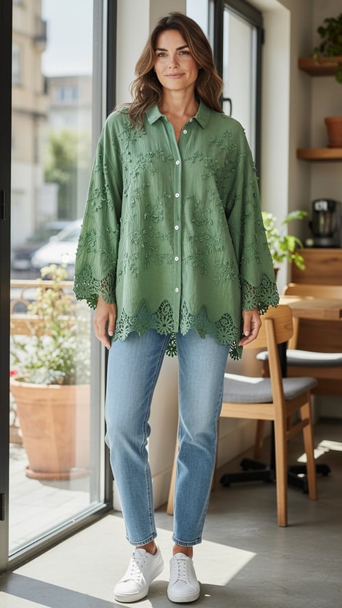 Nicole cotton shirt, Mint w blonde. Onesize 36-44. (2)