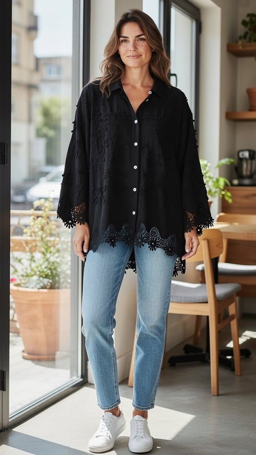 Nicole cotton shirt, Black w blonde. Onesize 36-44. (2)