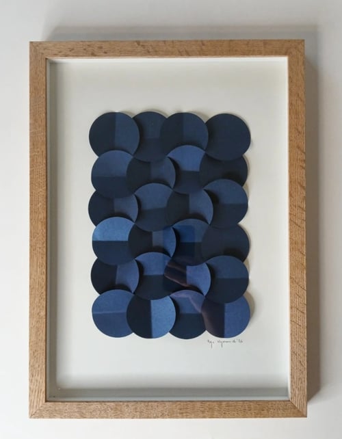 A3, 3D papirværk, Marineblå, indrammet 