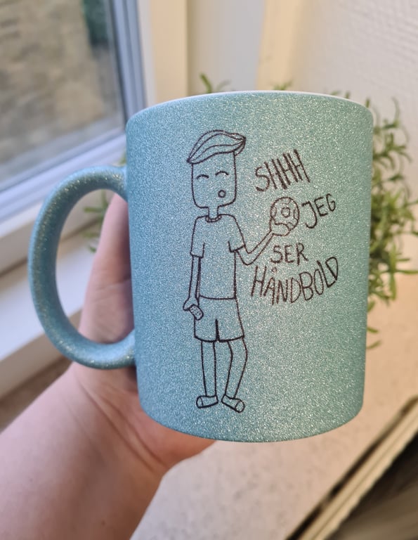 Krus: Shhh jeg ser håndbold (Kort hår) Lys Blå Glimmer