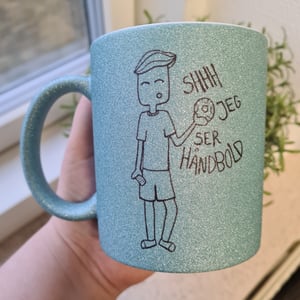 Krus: Shhh jeg ser håndbold (Kort hår) Lys Blå Glimmer – produktbillede