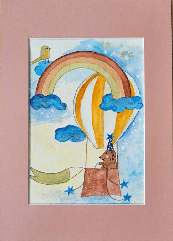 Unik akvarel til barnedåb/navngivning - Luftballon billede 3