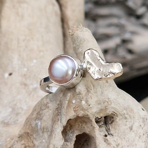Rosa unika sølv / guld hjerte ring. – produktbillede