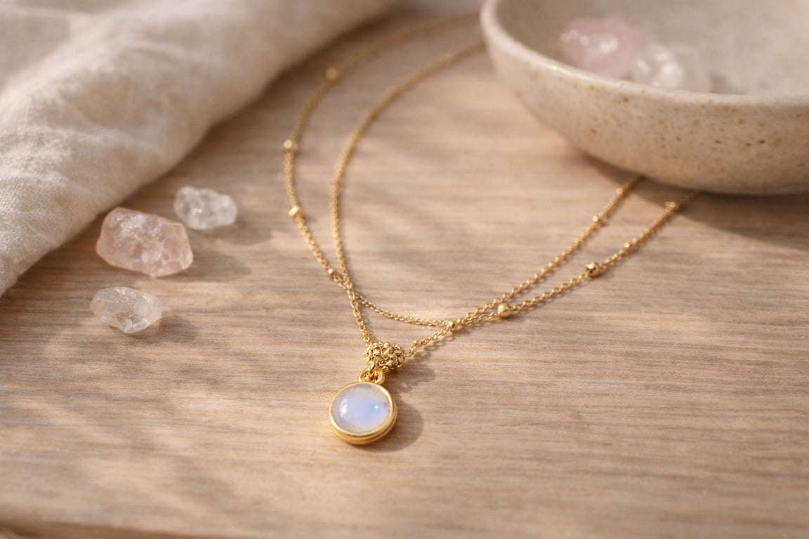 Månesten halskæde - rund