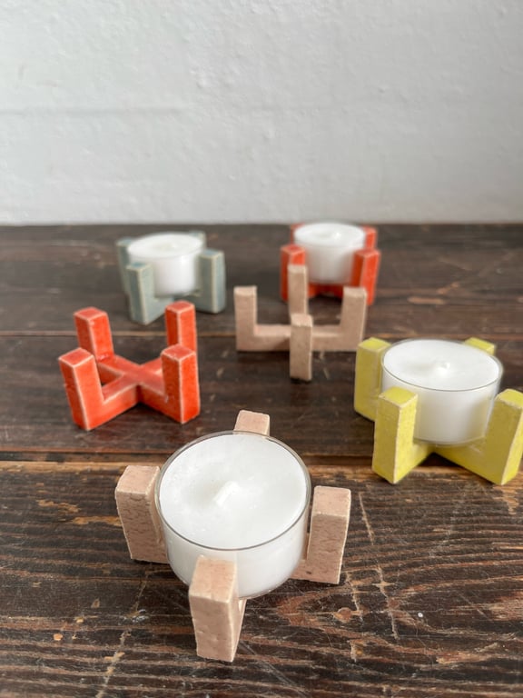 Fyrfadsholder, koralrød.  billede 2