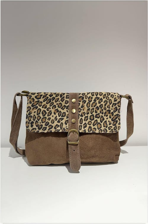 Ibi ruskinds bag med rem, brun med leopard (2)