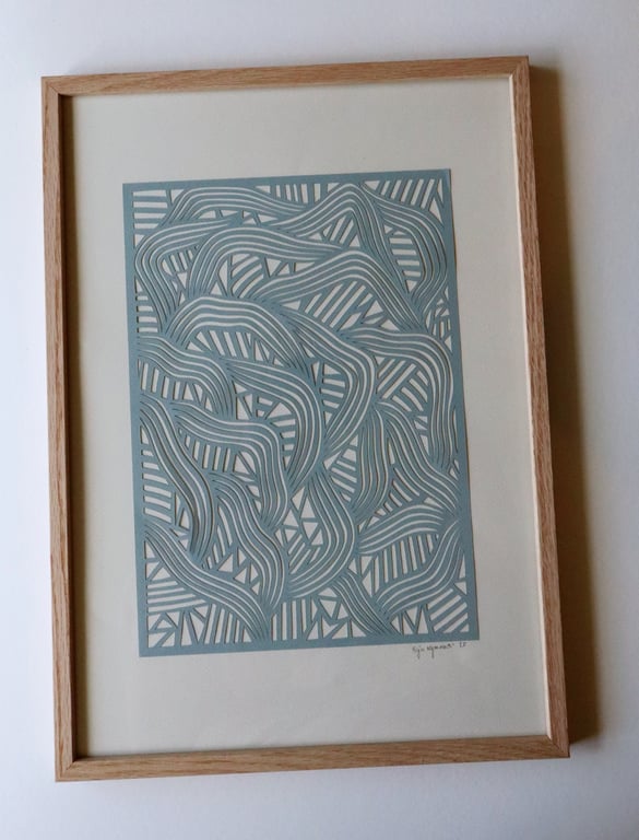 A3, papercut, dueblå, indrammet  (4)