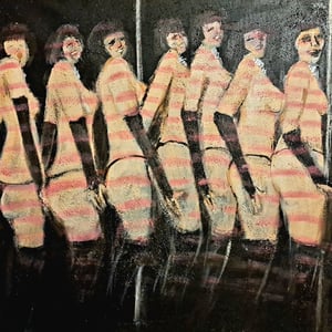 Frække damer, 80x60 Akryl.   Frække damer fra mormors Pariser Blitz guidebog fra 1976 – produktbillede