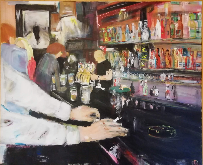 Amigobar, københavnsk morgenværtshus 60x50 akryl